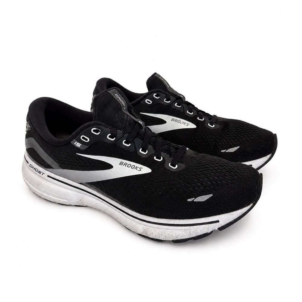 Brooks Ghost 15 Womens Running Shoes Black White Silver 1203801B012 Size 10 B - Picture 1 of 6